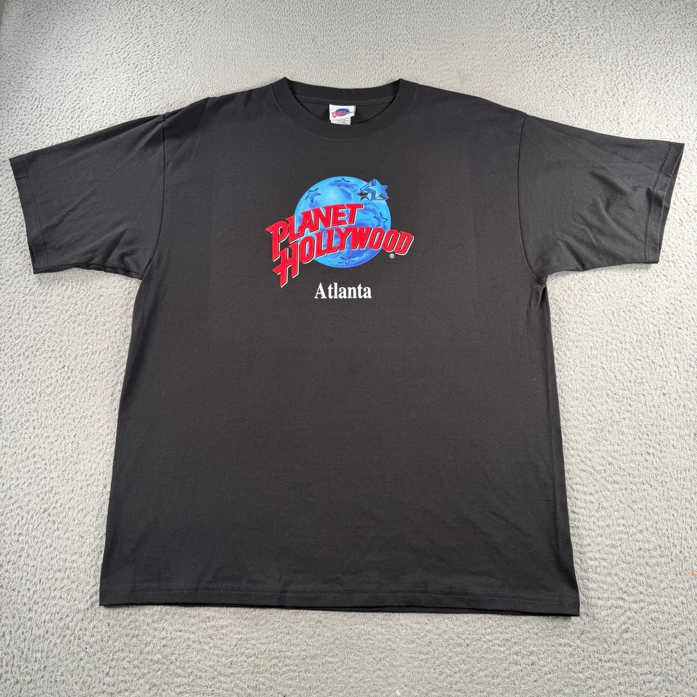 VTG Planet Hollywood Shirt Atlanta Mens XL Black Graphic Tee USA Made Retro
